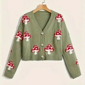 Super Cute Colorful Mushroom Forest Nature Cardigan Sweater